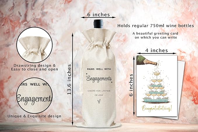 Engagement Wine Gifts Bag, Gifts For Wedding Engagement Marriage Bride Shower Reusable Wine Bag With Card, Champagne Gift Bag, Gifts For Newly Engaged Couples Bride Groom Women Men Friend Coworker-22