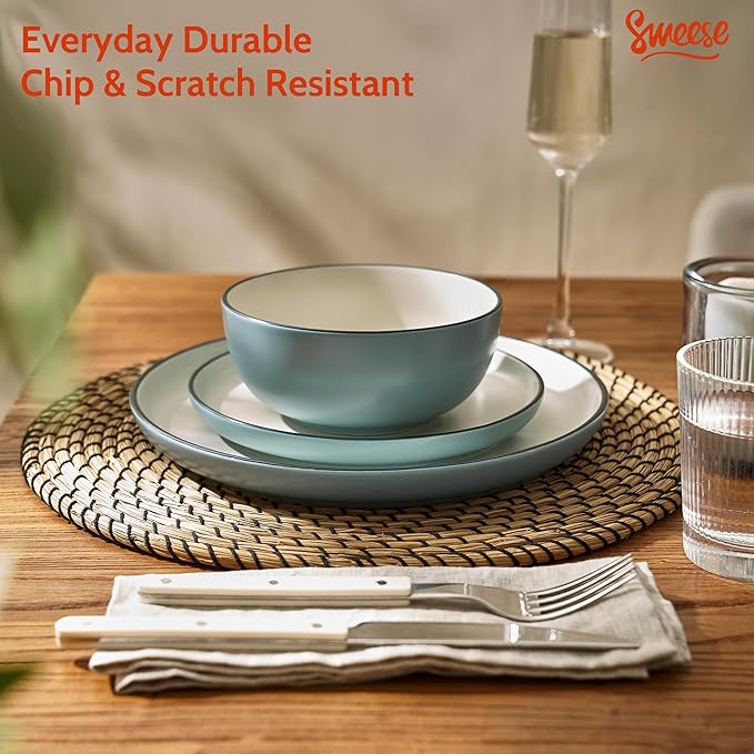 Sweese Dinnerware Sets Service for 6, 18 pcs Matte Glaze Plates and Bowls Sets, Handmade Porcelain Dish Set, Highly Chip and Crack Resistant Modern Dinner Set, Blue White
