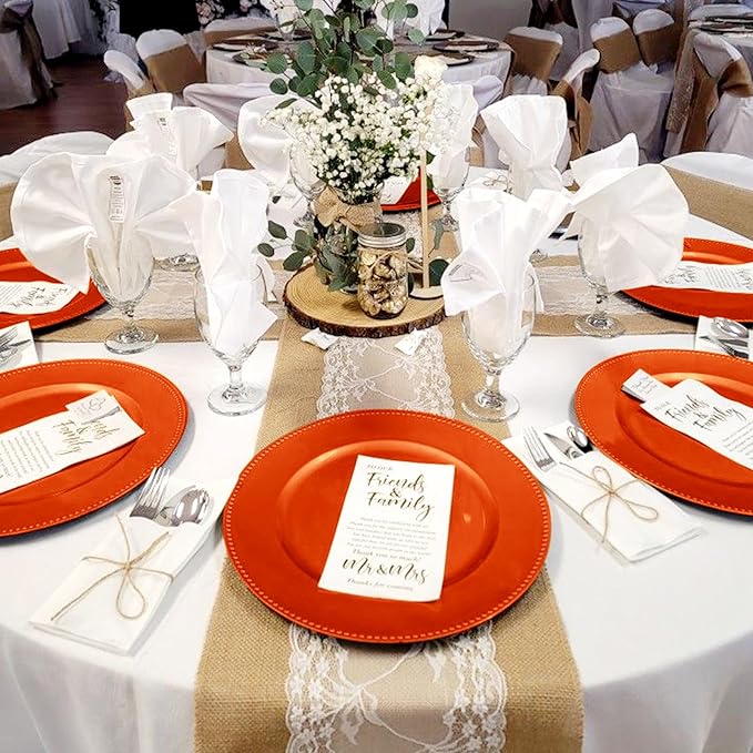 50 Pcs Orange Charger Plates Bulk, 13" Round Beaded Plate for Dinner, Decorative Plastic Table Chargers for Wedding, Holiday Party, Baby Shower, Event Decoration