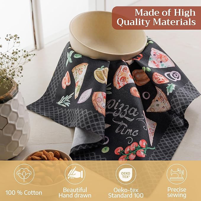 Maison d' Hermine Cloth Napkins Set of 4 100% Cotton Soft & Durable Everyday Reusable Square Napkins Cloth Washable, Dinner, Cocktail Party, Wedding, Restaurant (Pizza, 18" x 18")