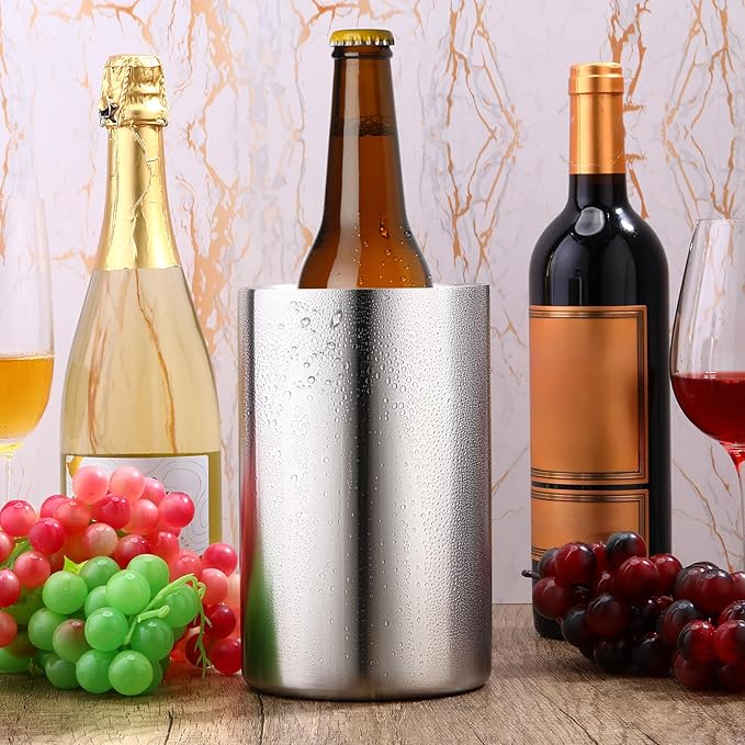 6 Pack Wine Chiller Bucket Wine Bottles Cooler Bulk, Stainless Steel Double Wall Insulated Champagne Ice Bucket for Parties,Fits for 750 ml Bottles(Silver)