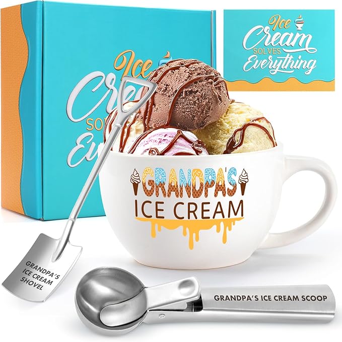Father' Day & Christmas Gift – Ice Cream Bowl & Scoop Set from Granddaughter & Grandson, Xmas Gift for Grandpa