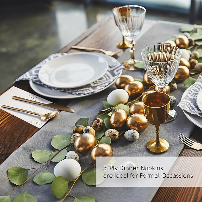 Stylish Gold Star Napkins, 100 White and Gold Dinner Napkins, Disposable 7.5 x 4.25 Inch Serviettes for Party or Wedding
