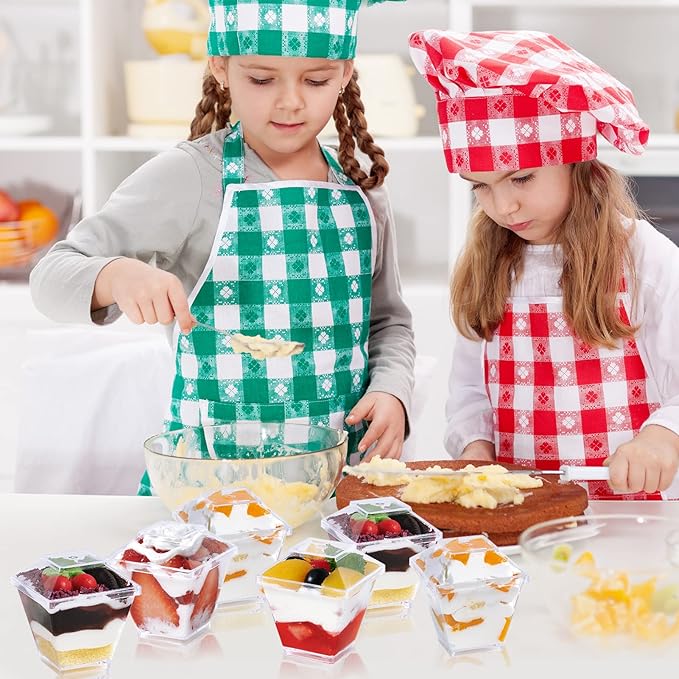 JOLLY CHEF 100 Pack 2 oz Mini Dessert Cups with Spoons and Lids, Square Tall Clear Plastic Parfait Appetizer Cup Small Serving Bowl for Party Desserts Appetizers
