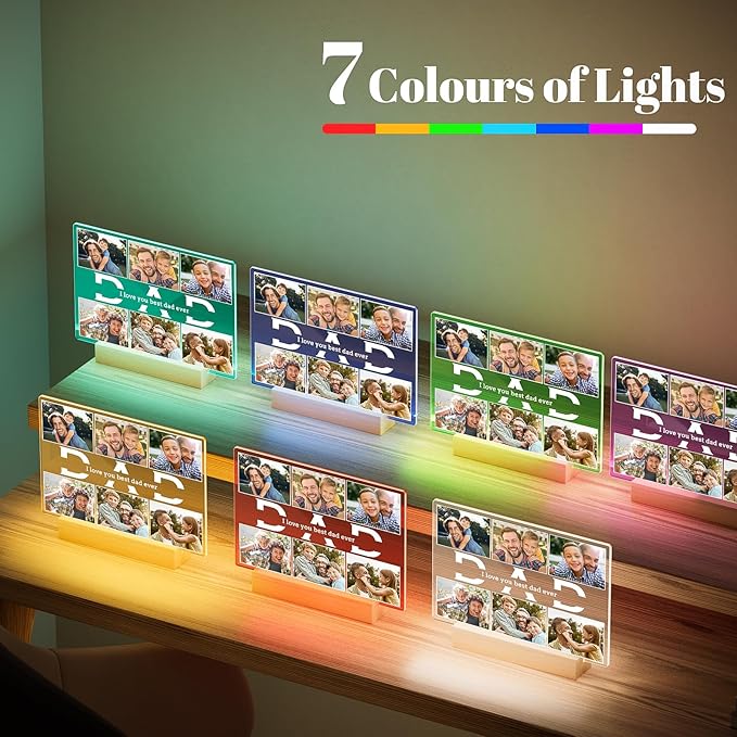 Personalized Birthday Gifts for Dad from Daughter Son, Custom Picture Frames with Photos, Customized Photo Frame with Night Light, Personalized Christmas Gifts for Dad Baby Kid Family