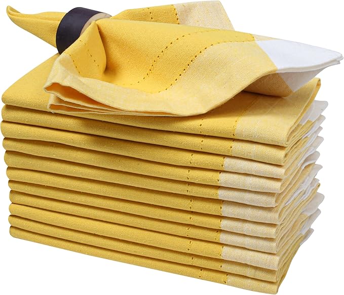 Homidate Cotton Cloth Napkins Set of 12 – 20x20 Yellow Multi Double Hemstitched – Machine Washable Fabric Dinner Napkins for Weddings, Parties & Table Settings