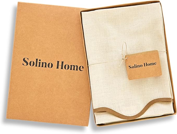 Solino Home Linen Scallop Cloth Napkins Set of 4-100% Pure Linen Brown Sugar and Natural Dinner Napkins 20 Inch for Christmas - Giselle Scallop Edge, Handcrafted and Machine Washable