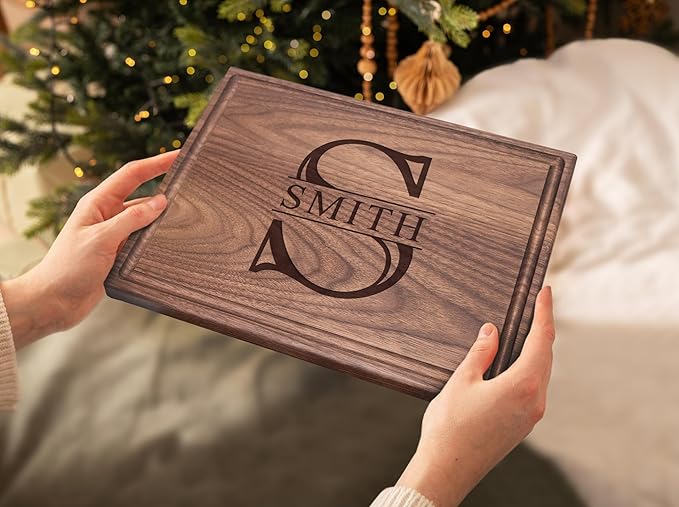 Personalized Cutting Board, Custom Wedding, Anniversary or Housewarming Gift Idea, Wood Engraved Charcuterie, for Friends and Family Initial Monogram Design 008