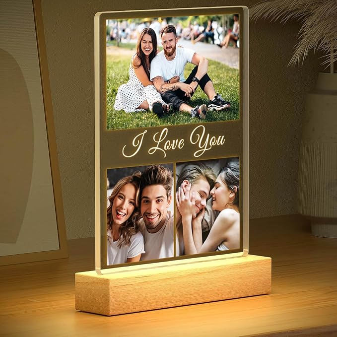 Custom Picture Frame, Customized Picture Frames, Personalized Photo Frame with Night Light, Christmas Anniversary Couple Gifts for Women Men Her Him Girlfriend Boyfriend