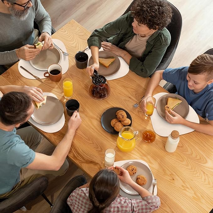 ADRIMER Placemats, Heat Resistant Round Placemats Set of 8 Washable 13 x 17 Inch, Waterproof Table Mats Wipeable for Kitchen, Dining Room Table Christmas Decor, Beige