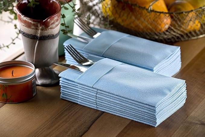 Baby Blue Dinner Napkins Cloth Like with Built-in Flatware Pocket, Linen-Feel Absorbent Disposable Paper Hand Napkins for Kitchen, Bathroom, Parties, Weddings, Dinners or Events, Pack of 50