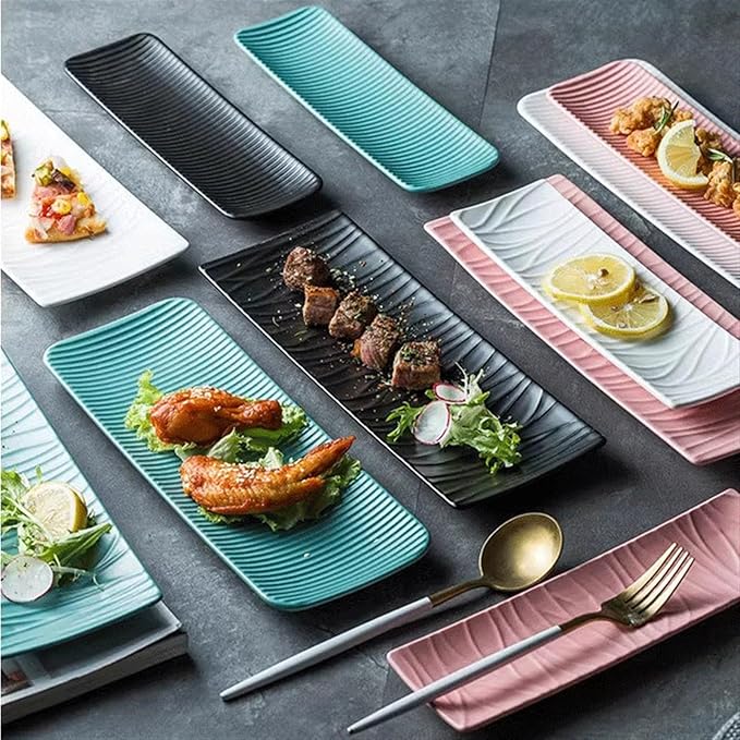 Sauce Dish 9.4inch Ceramic Plate Tree Pattern Rectangular Plate Ceramic Tray for Sushi Appetizer Snack Fruit Cake Server Tray Display Serving Dishes. Snack Bowls(Color:D,Size:24cm)