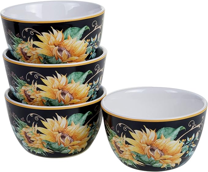 Sunflower Fields 16-Piece Ceramic Dinnerware Set – Great for Fall Gatherings, Daily Meals, Brunches, or Hosting – Service for 4 Includes Dinner Plates, Salad Plates, Bowls & Mugs