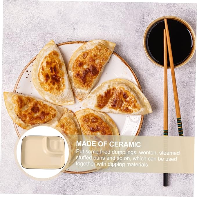 Amosfun Ceramic Dumpling Plate Sauce Grid Dipping Bowl for Appetizers Nordic Design for Serving Dumplings and Salads