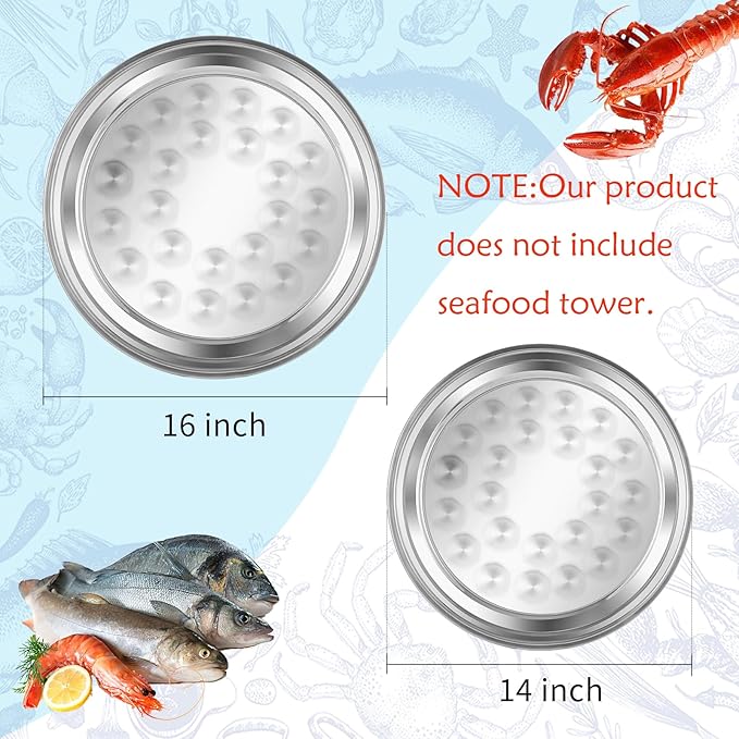 2-Piece Aluminum Seafood Platter - 16" Round Tray with 14" Oyster Section, Silver(Not Include Seafood Racks)