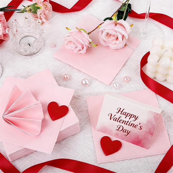 FLOWERCAT 100-Count 2-Ply Pink Cocktail Napkins - Beverage Napkins Disposable Premium Quality - 5" x 5" Pink Paper Napkins for Birthday Party & Valentine's Day,Bar,Weddings
