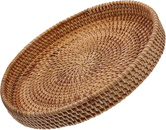 DOITOOL Wear-Resistant Rattan Serving Tray Multi-Function Fruit Plate Perfect for Desserts Snacks