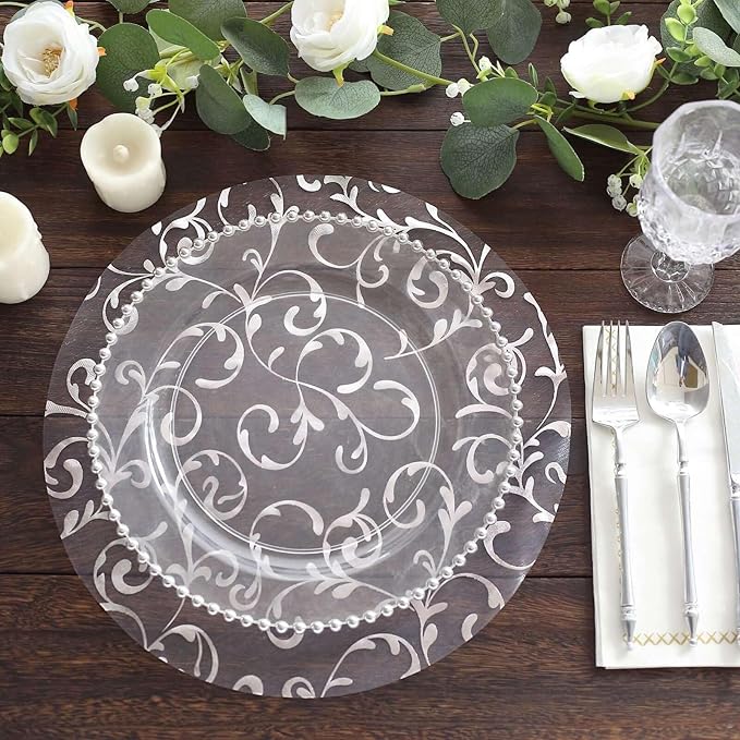 20 Pack 13" Silver Sheer Organza Placemats - Round Embossed Foil Flower Design Disposable and Elegant