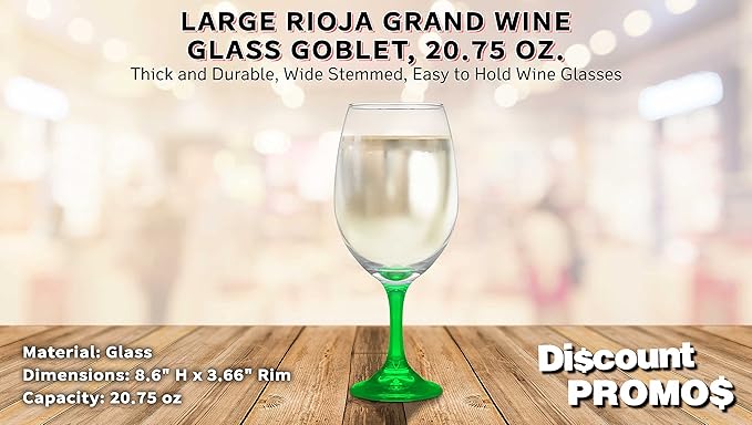 DISCOUNT PROMOS Rioja Grand Wine Glasses 20.75 oz. Set of 10, Bulk Pack - Perfect for Hotel, Bar, Restaurant or Lounge - Green