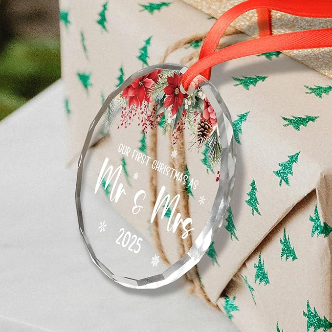 Our First Christmas as Mr and Mrs 2025, Wedding Gifts for Couples 2025, Mr and Mrs Gifts Glass Ornament, Engagement Gift for Newlyweds, Bridal Shower Gift Keepsake, Christmas Ornaments