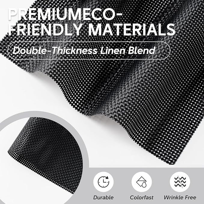 Placemats Set of 4, Heat Resistant Place Mats, Washable PVC Table Mats, Woven Vinyl Plastic Placemats for Dining Table, Non-Slip Stain Resistant Kitchen Table Placemats Easy to Clean?Black?