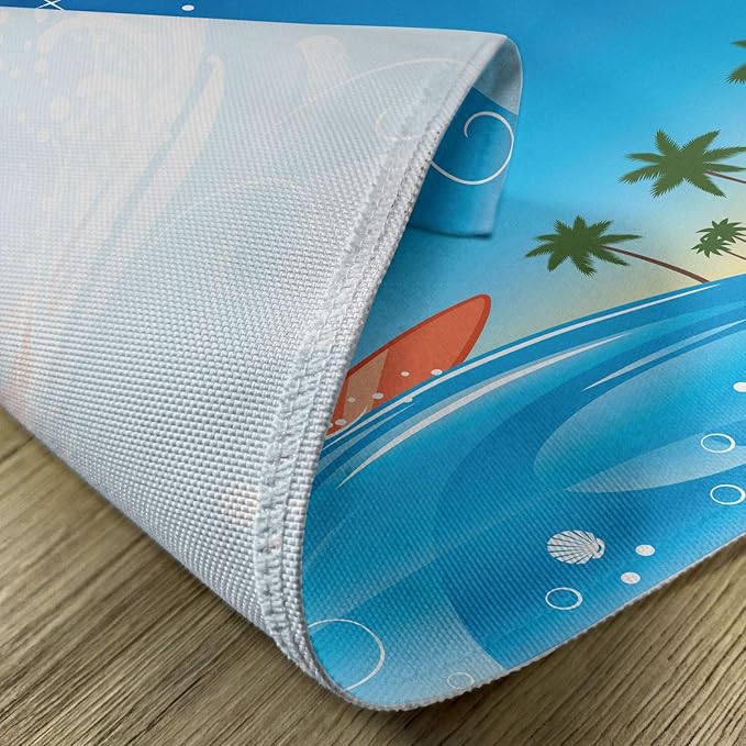 Ambesonne Christmas Place Mats Set of 4, Surfing Santa on a Wave with Sack at The Beach Tropical Night Fantasy Cartoon, Washable Fabric Placemats for Dining Table, Standard Size, Blue