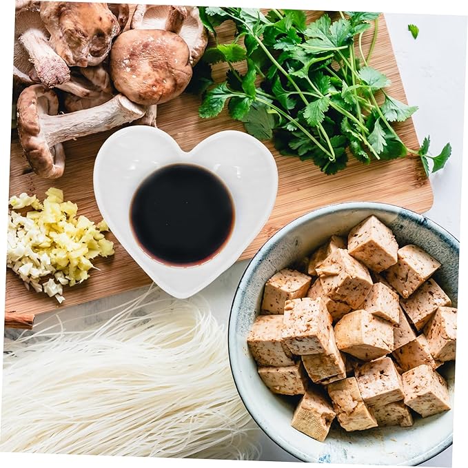 Heart-Shaped Ceramic Seasoning Dishes 4-Piece Set White for Sauces and Condiments for Appetizers and Charcuterie Boards