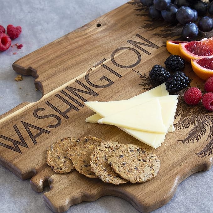 Totally Bamboo Rock & Branch Origins Series Washington State Shaped Cutting Board and Charcuterie Serving Tray, Includes Hang Tie for Wall Display 15.5" x 10" x 0.6"