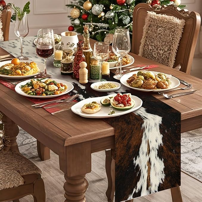 Cow Print Western Table Runner Farmhouse Fall Kitchen Dining Linen Table Decoration for Indoor Outdoor Home Party Decor 13 x 72 Inch