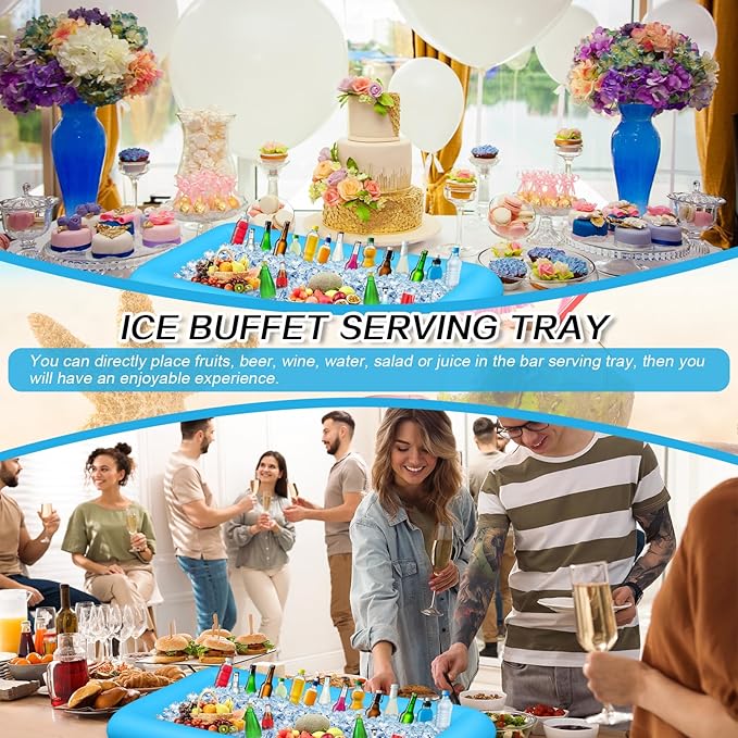 Leitee Inflatable Serving Bar with Drain Plug 52 x 24 x 5'' Inflatable Ice Serving Buffet Bar for Party Food Cooler Buffet Drink(Blue,Basic Style)