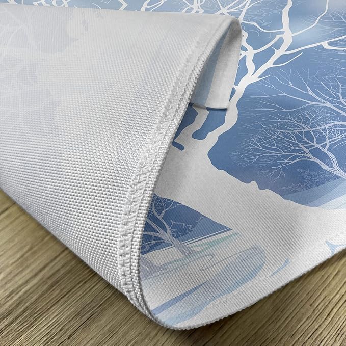 Ambesonne Winter Place Mats Set of 4, Abstract Winter Imagery with Snowy Weather Deer and Other Animals Seasonal Theme, Washable Fabric Placemats for Dining Table, Standard Size, Baby Blue