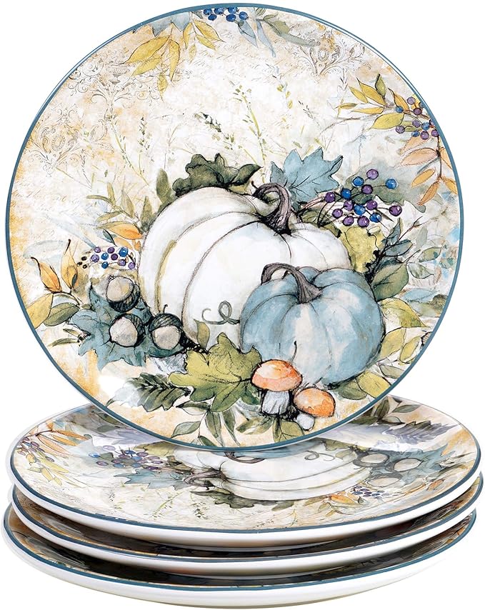 Harvest Gatherings 16-Piece Ceramic Dinnerware Set, Service for 4 – Multicolor Fall Plates, Bowls & Mugs with Pumpkin & Pheasant Design – Autumn Tableware for Thanksgiving, Cabin & Holiday Hosting