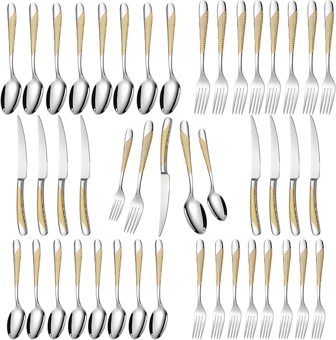 40-Piece Silverware Set Stainless Steel Flatware Set Service for 8 Includes Knives Spoons Forks Kitchen Utensils Cutlery Sets For Home Kitchen Hotel