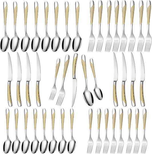 40-Piece Silverware Set Stainless Steel Flatware Set Service for 8 Includes Knives Spoons Forks Kitchen Utensils Cutlery Sets For Home Kitchen Hotel