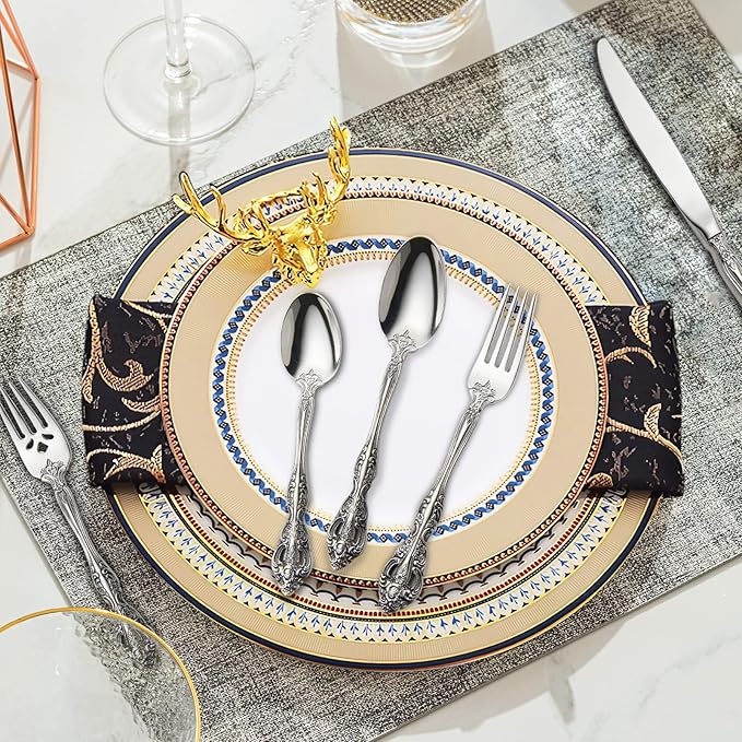 michelangelo cutlery set,18/10 stainless steel flatware sets, 60-piece service for 12 people,utensils tableware set for kitchen, dishwashe safe