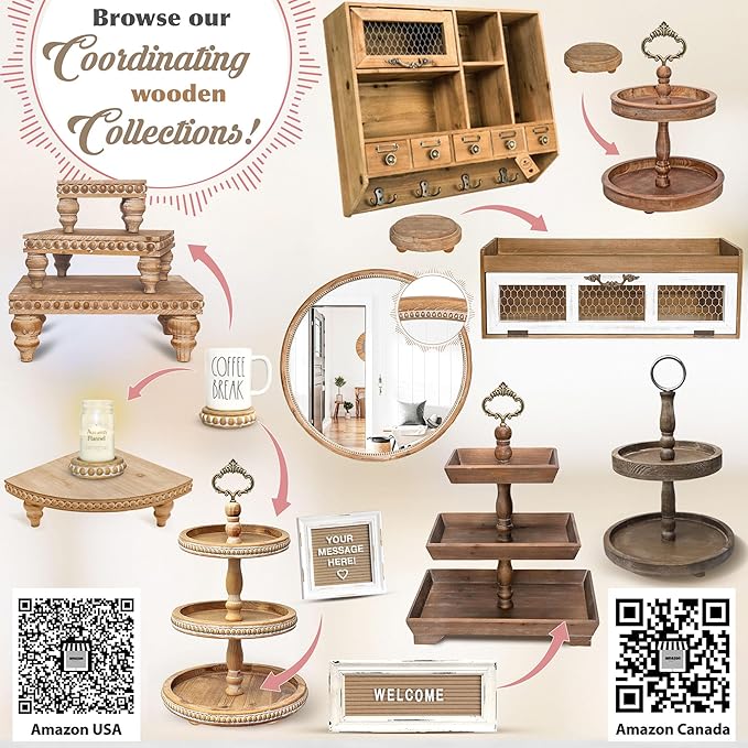 3 Tier Serving Tray [3 in 1] - Gorgeous Coffee Table Tray [Includes 3 Changeable Handles] - Can Assemble into a 1, 2 or 3 Tier Decor - Kitchen Table Centerpiece - Rectangle Wooden Serving Stand