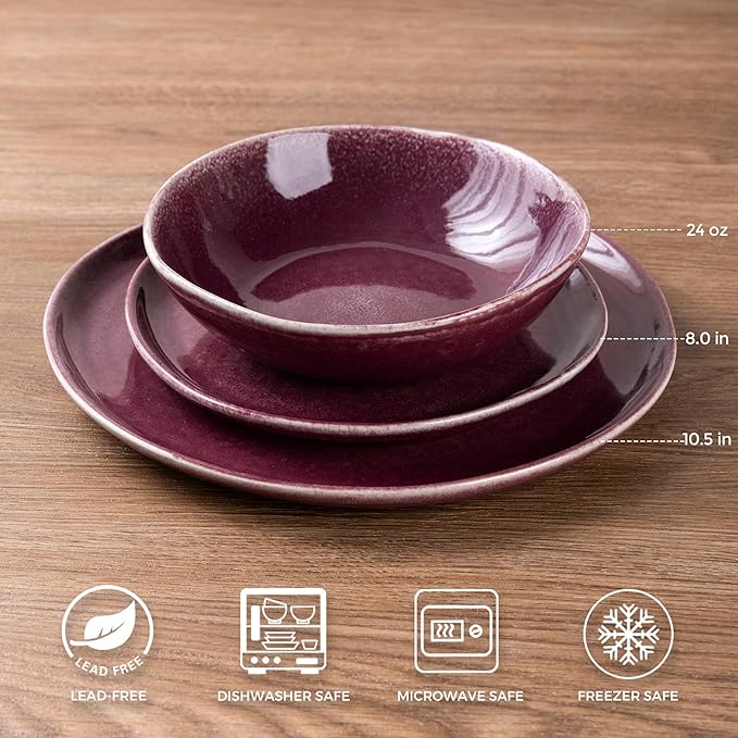 AmorArc Ceramic Dinnerware Sets,Handmade Reactive Glaze Stoneware Plates and Bowls Sets,Highly Chip and Crack Resistant | Dishwasher & Microwave Safe Dishes Set,Service for 4 (12pc)