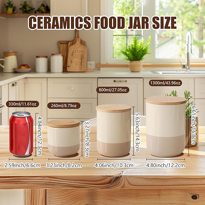 Ceramic Canister with Airtight Seal Lid, Kitchen Canisters for Countertop, Large Food Storage Jar for Flour, Coffee Bean, Sugar, Tea, Spices and More, Home Decor (1300ml/43.96oz)