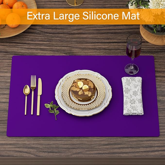 Silicone Counter Mat 40x60cm 2 Pack - High-Temp Resistant, Non-Slip Waterproof Pad for Kitchen Countertops, Sink & Stove (Purple)