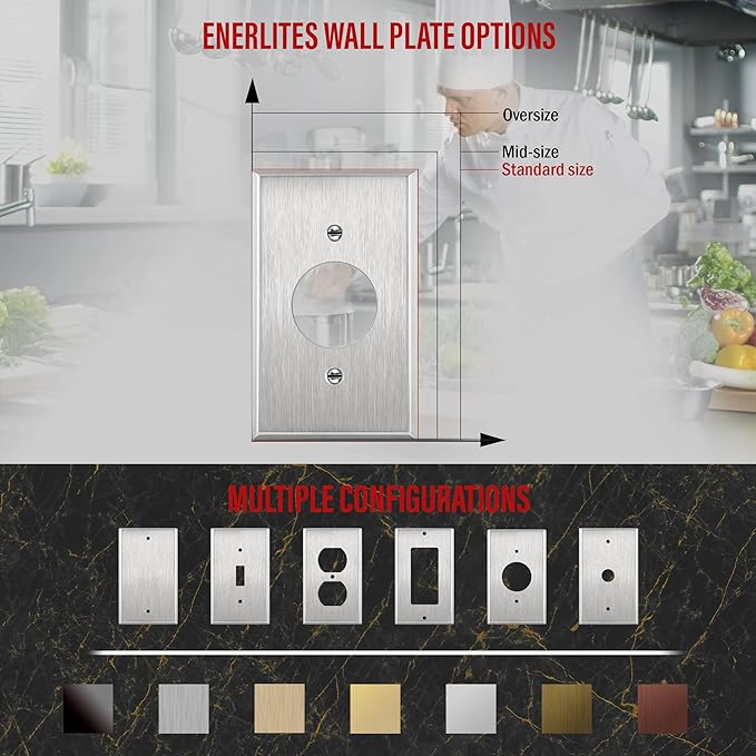 ENERLITES 1.406" Hole Single Receptacle Outlet Metal Wall Plate, Corrosive Resistant, Size 1-Gang 4.50" x 2.76", 7751-10PCS, 430 Stainless Steel, UL Listed, Silver (10 Pack)
