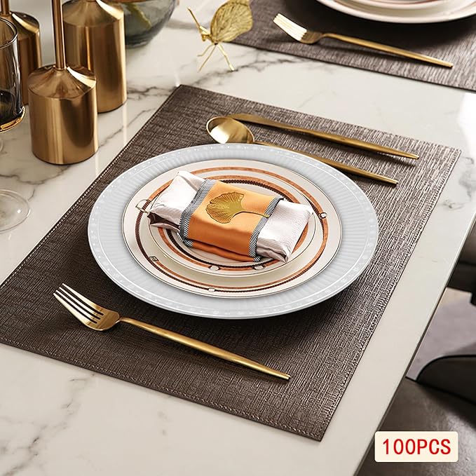 100 Pcs Antique Charger Plates Bulk 13 Inch Embossed Rim Plastic Party Dinner Plate Chargers Round Decorative Server Plate for Wedding Party Event Tableware (100pcs-silver7)