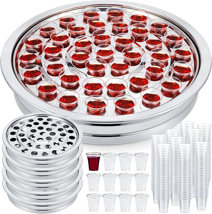 Zhehao 5 Pcs Easter Communion Trays for Churches Set Church Supplies Plates for Church with Disposable Cups (Silver)