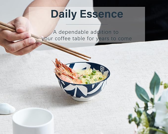 ONEMORE Ceramic Soup Bowls, 10 oz Cereal Bowls Set of 4, Blue Porcelain Bowls for Dessert, Ice Cream, Fruit, Scratch Resistant, Microwavable Dishwasher & Oven Safe, Stackable Kitchen Bowls