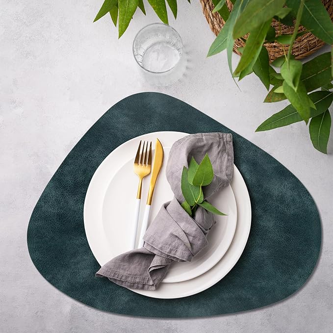 ADRIMER Placemats, Heat Resistant Round Placemats Set of 8 Washable 13 x 17 Inch, Waterproof Table Mats Wipeable for Kitchen, Dining Room Table Christmas Decor, Dark Blue