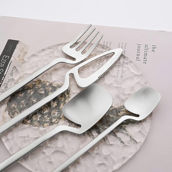 Brushed Silver Flatware Set for 8, Uniturcky 32-Piece Matte Silverware Set with Colored Handles, 18/10 Stainless Steel Dinnerware Tableware Set, Eating Utensils for Party/Wedding/Home