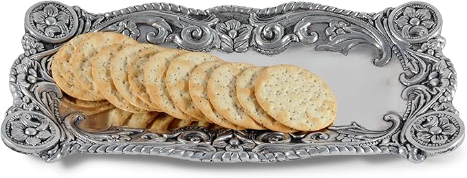Arthur Court Western Pattern Concho Bread/Snack Serving Tray Parties Bar Dish - Cowboy/Cowgirl Silver Aluminum 6 inch x 12.25 inch