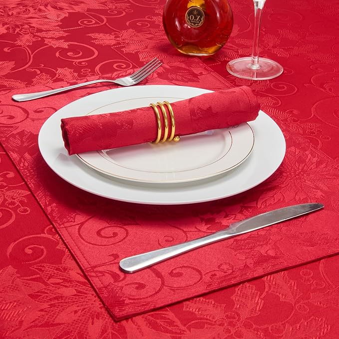Rectangle Christmas Jacquard Table Cloth Waterproof Elegant Damask Floral Pattern Heavy Weight Wipeable Wrinkle Free Fabric Table Covers for Dinner or Daily Uses(Dark Red/60x104 Inch)