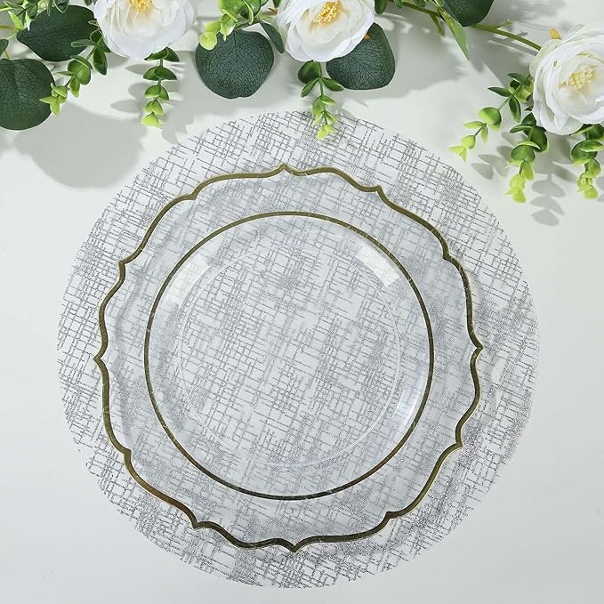 20 Pack 13" Silver Glitter Mesh Placemats - Round Disposable Durable Perfect for Parties and Events