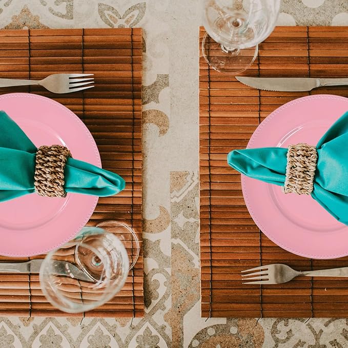 50 Pcs Pink Charger Plates, 13 Inch Round Plastic Chargers for Dinner Plates, Elegant Wedding Plate Charger Bulk, Reusable Chargers Serving Plates for Wedding Party Event Tabletop Decoration