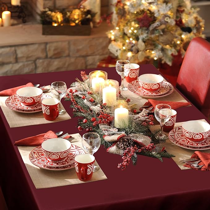 sancua 2 Pack Burgundy Tablecloth 54 x 78 Inch, Rectangle 4 Feet Table Cloth - Stain and Wrinkle Resistant Washable Polyester Table Cover for Dining Tables, Buffet Parties and Camping